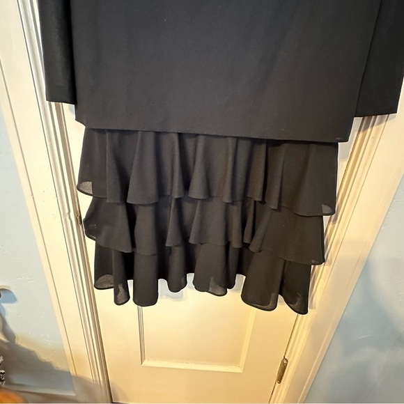 T Fe Vtg. Stunning Polyester Three Tiered Side Tie Long Sheer Sleeve Dress Sz 16 - Picture 13 of 16